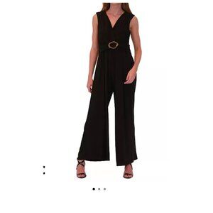 Signature By Robbie Bee Black Sleeveless Belted Jumpsuit With Gold Buckle Detail